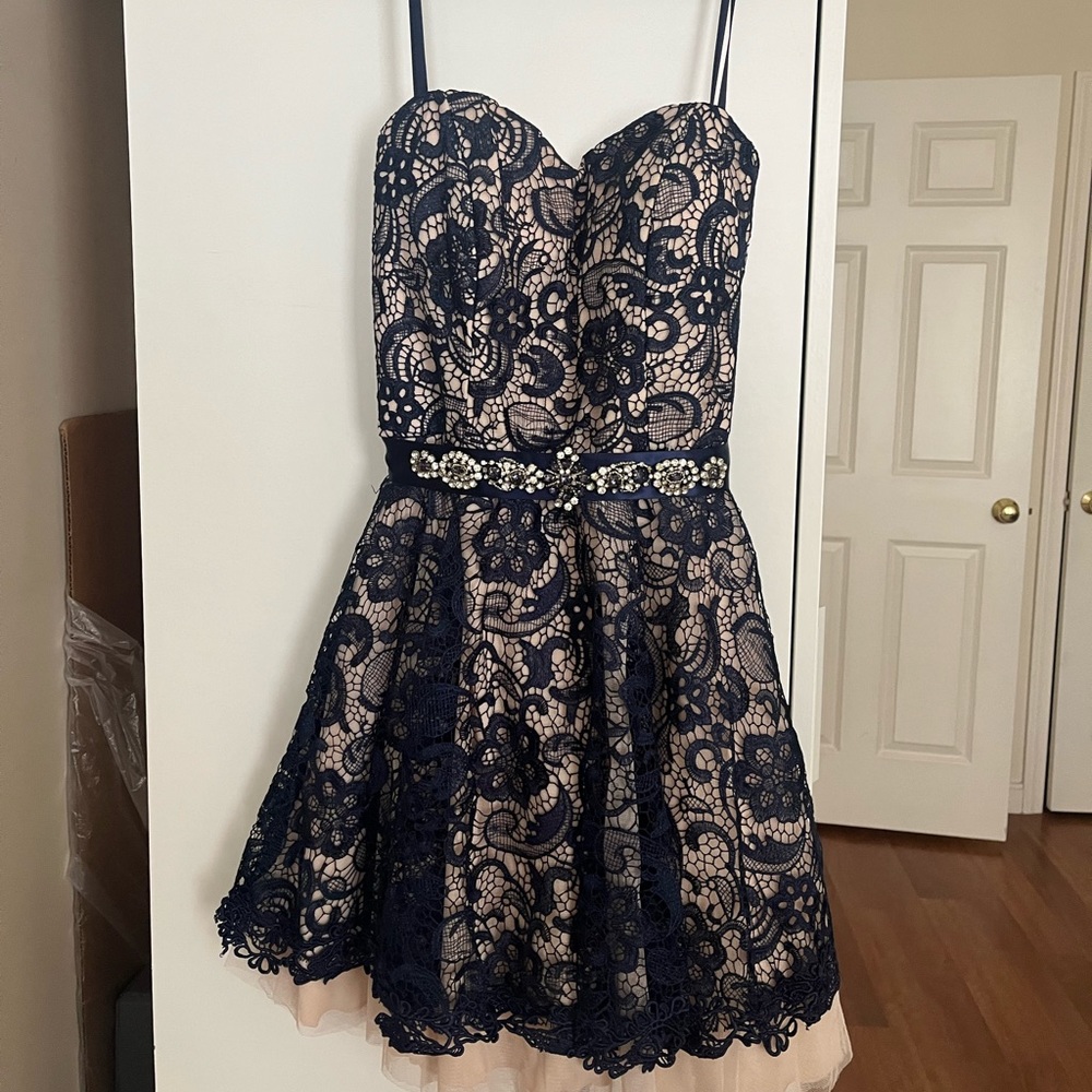 Lace Navy Blue Mini Dress